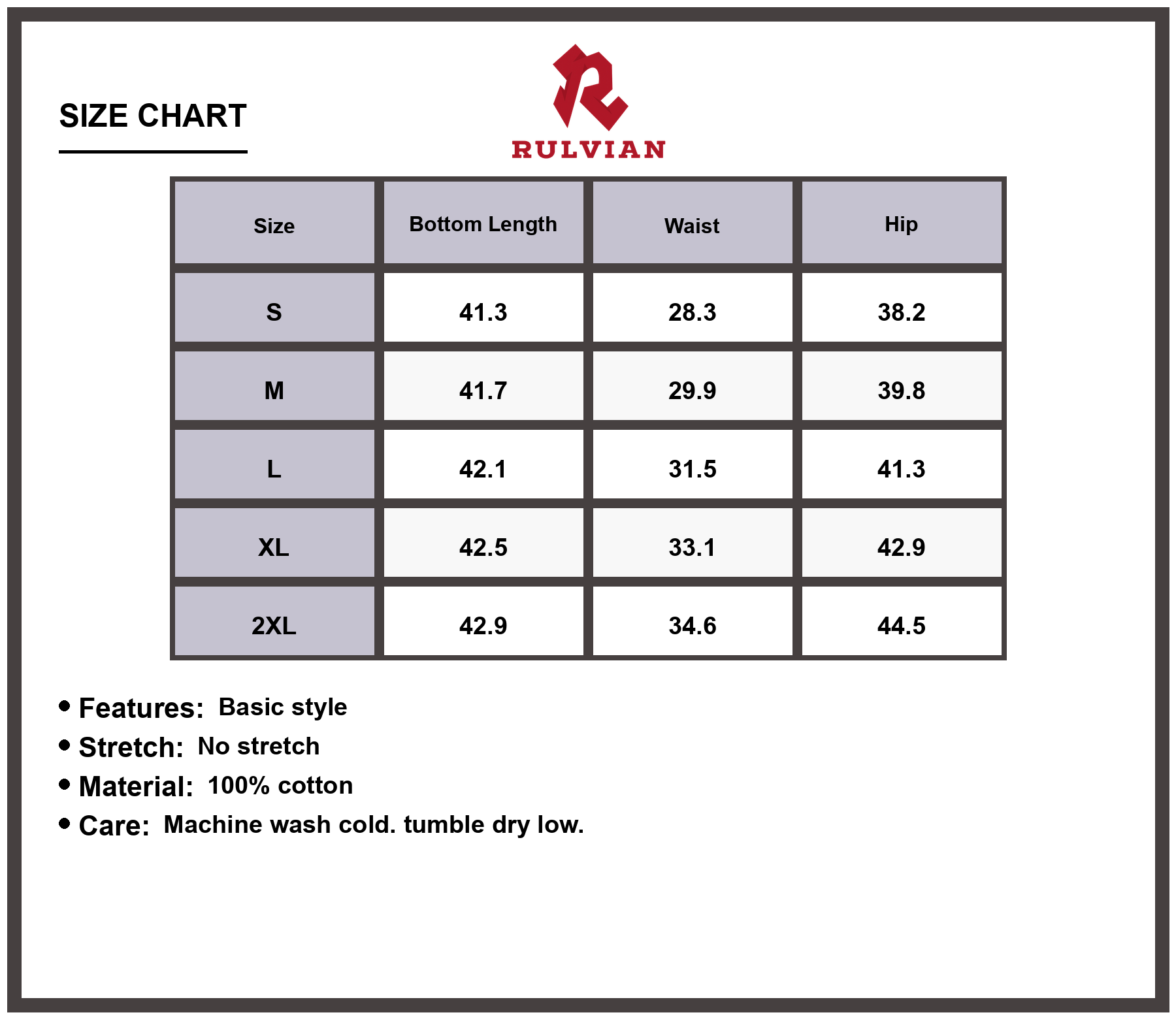 Size Chart - Men's Mid Rise Jeans with Pockets Durable Classic Fit Everyday Casual Wear Premium Quality Versatile Denim Pants