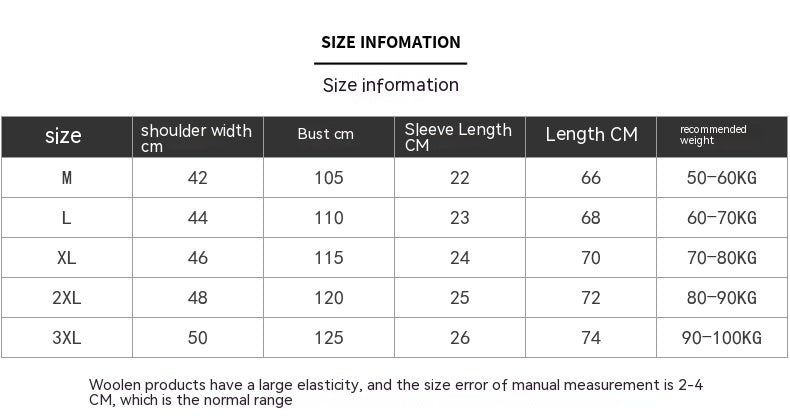 Size Chart - Men's Simplicity Casual Sweater Short Sleeve
