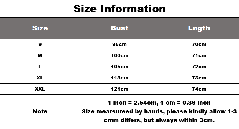 Size Chart - Cotton elastic basic T-shirt