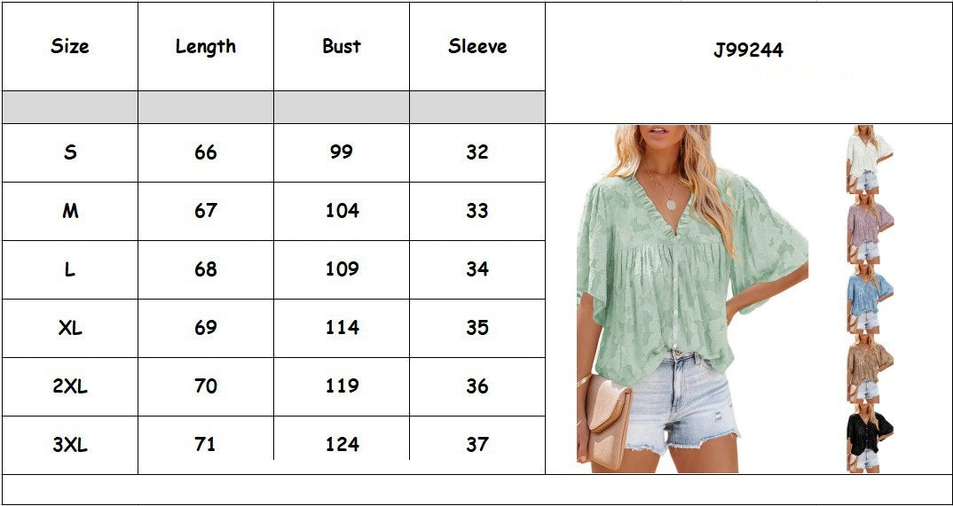 Size Chart - Women's Fashion V-Neck Half Sleeve Chiffon Shirt