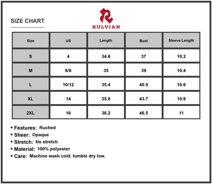 Size Chart - Women's Mandy Ruffled Ruched Round Neck Half Sleeve Dress with Sheer Overlay 100% Polyester Fabric for Party Wear