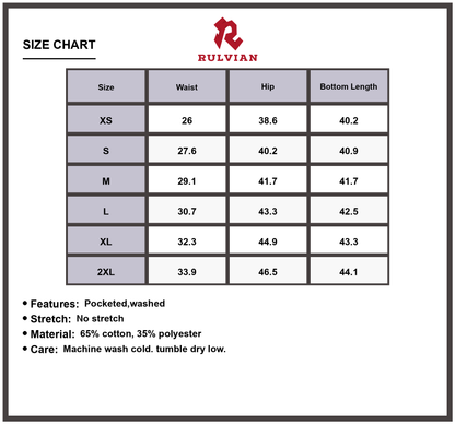 Size Chart - Men's Cargo Wide Leg Jeans with Multiple Pockets Washed Durable Premium Denim Pants for Casual Everyday Outdoor Versatile Wear