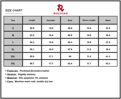 Size Chart - Women's Plus Size Short Sleeve Dress with Contrast Collar and Pockets 95% polyester and 5% elastane stretch fit