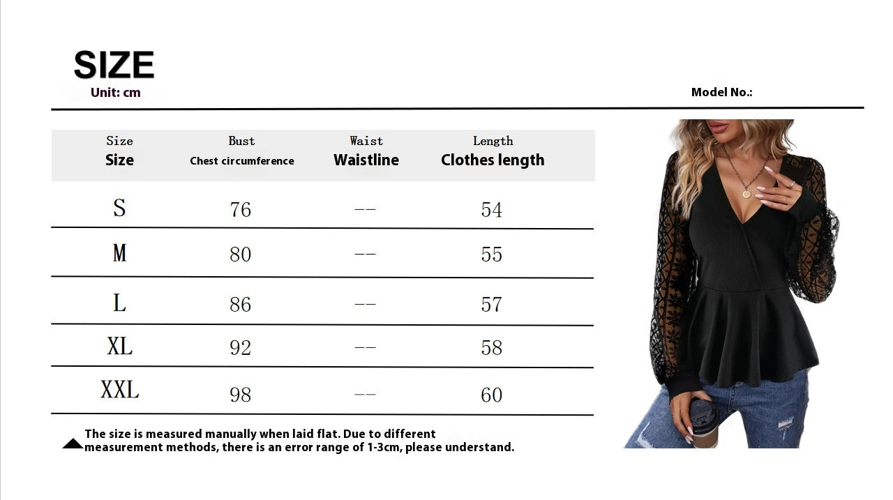 Size Chart - Mesh Sleeve Stitching Pleated Shirt