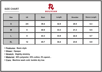 Size Chart - Women's Collar Short Sleeve Polo Dress with sixty percent polyester thirty five percent cotton five percent spandex