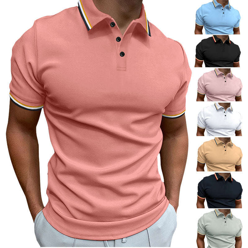 Men's Slim Polo Shirt With Rib Stripes For Casual Everyday Wear Breathable Comfort Fit 100% Polyester Fabric