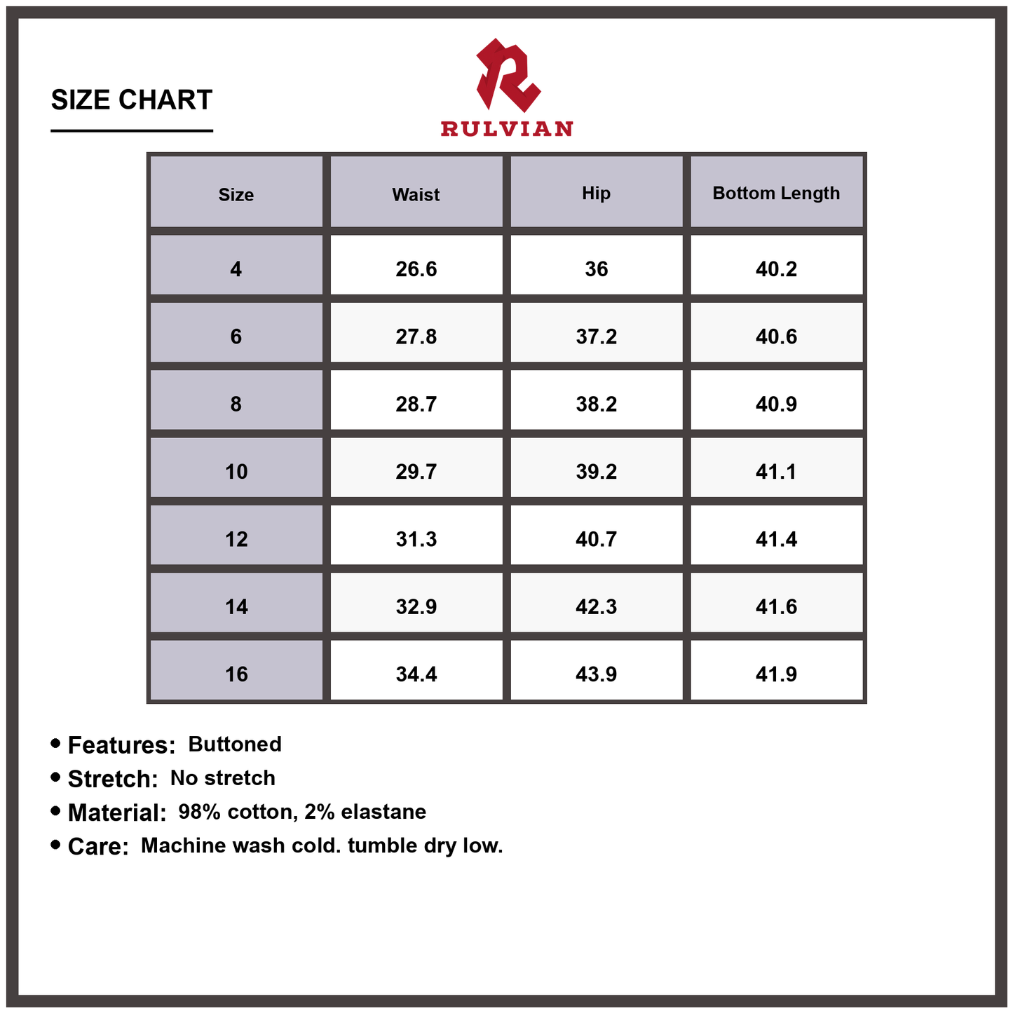 Size Chart - Women's Wide Leg High Waist Denim Jeans Buttoned Casual Everyday Fashion Premium Durable Versatile Apparel Bottoms