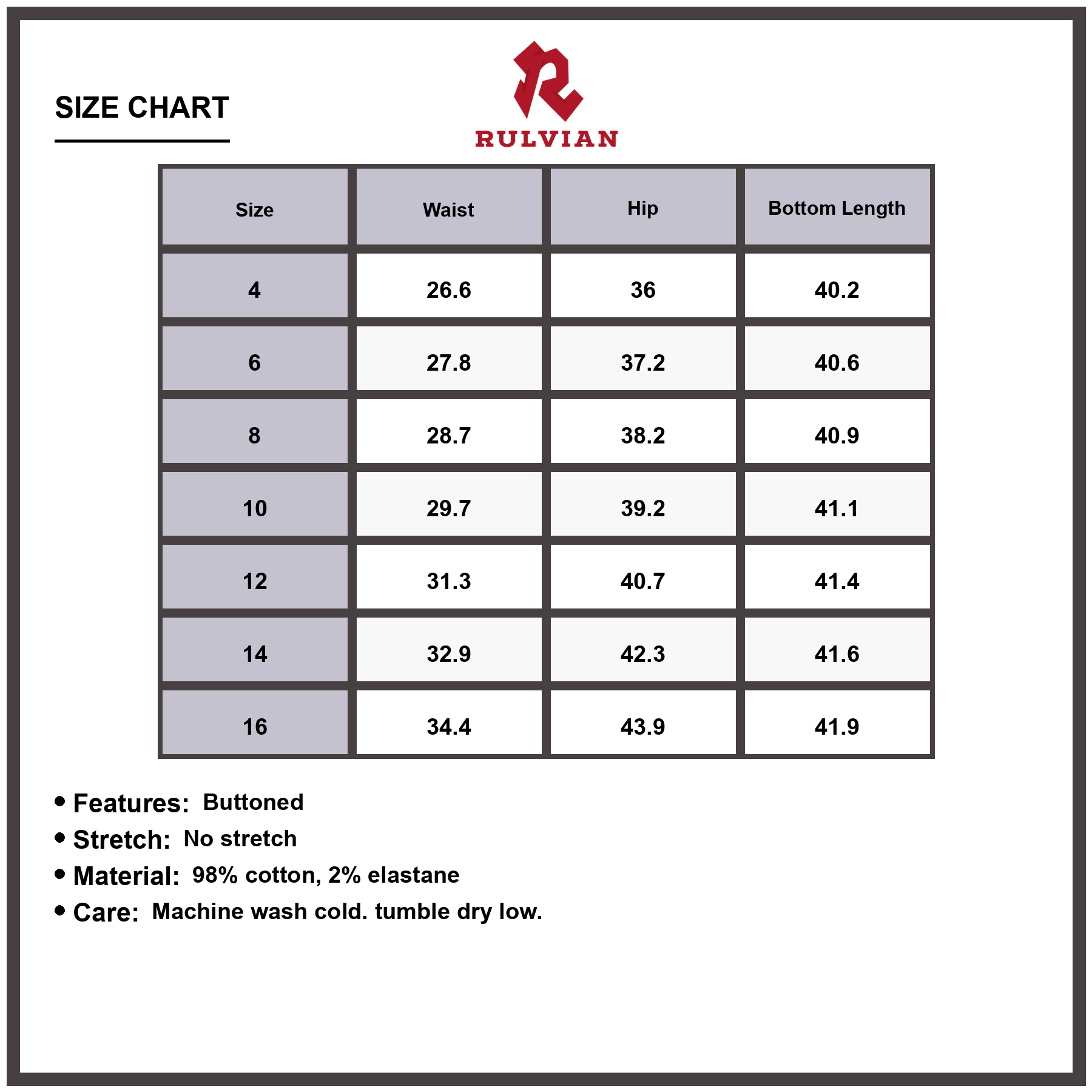 Size Chart - Women's Wide Leg High Waist Denim Jeans Buttoned Casual Everyday Fashion Premium Durable Versatile Apparel Bottoms