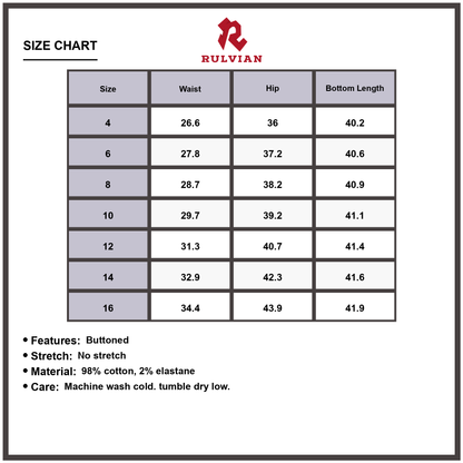 Size Chart - Women's Wide Leg High Waist Denim Jeans Buttoned Casual Everyday Fashion Premium Durable Versatile Apparel Bottoms