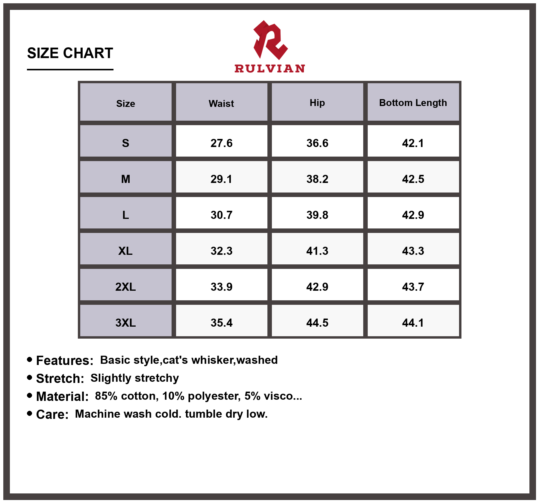 Size Chart - Men's Premium Bootcut Denim Jeans Vintage Wash Plus Size Slightly Stretchy Durable Everyday Classic Fit for Versatile Casual Wear