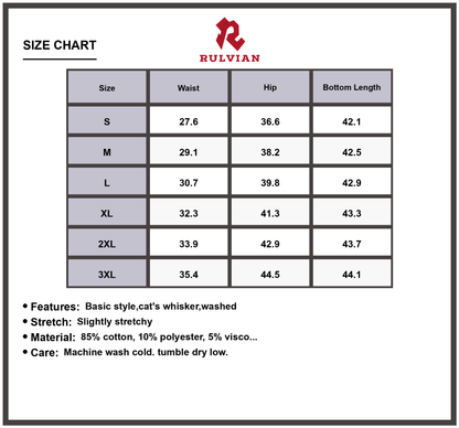 Size Chart - Men's Premium Bootcut Denim Jeans Vintage Wash Plus Size Slightly Stretchy Durable Everyday Classic Fit for Versatile Casual Wear