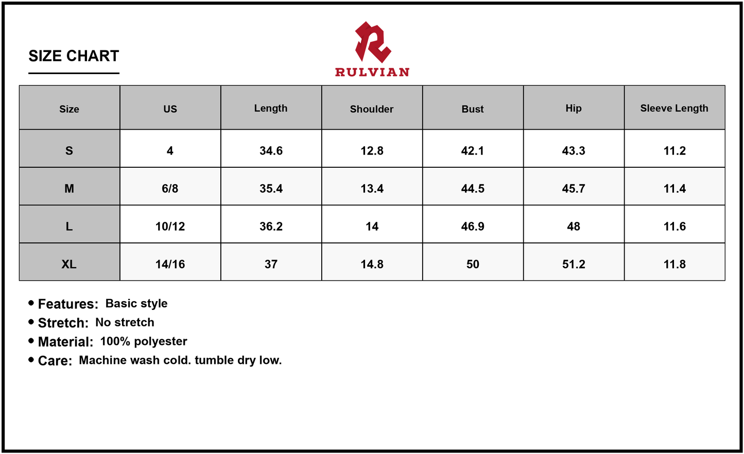 Size Chart - Women's Printed Tie Neck Short Sleeve Mini Dress 100% Polyester Lightweight Everyday Casual Party Wear All Season