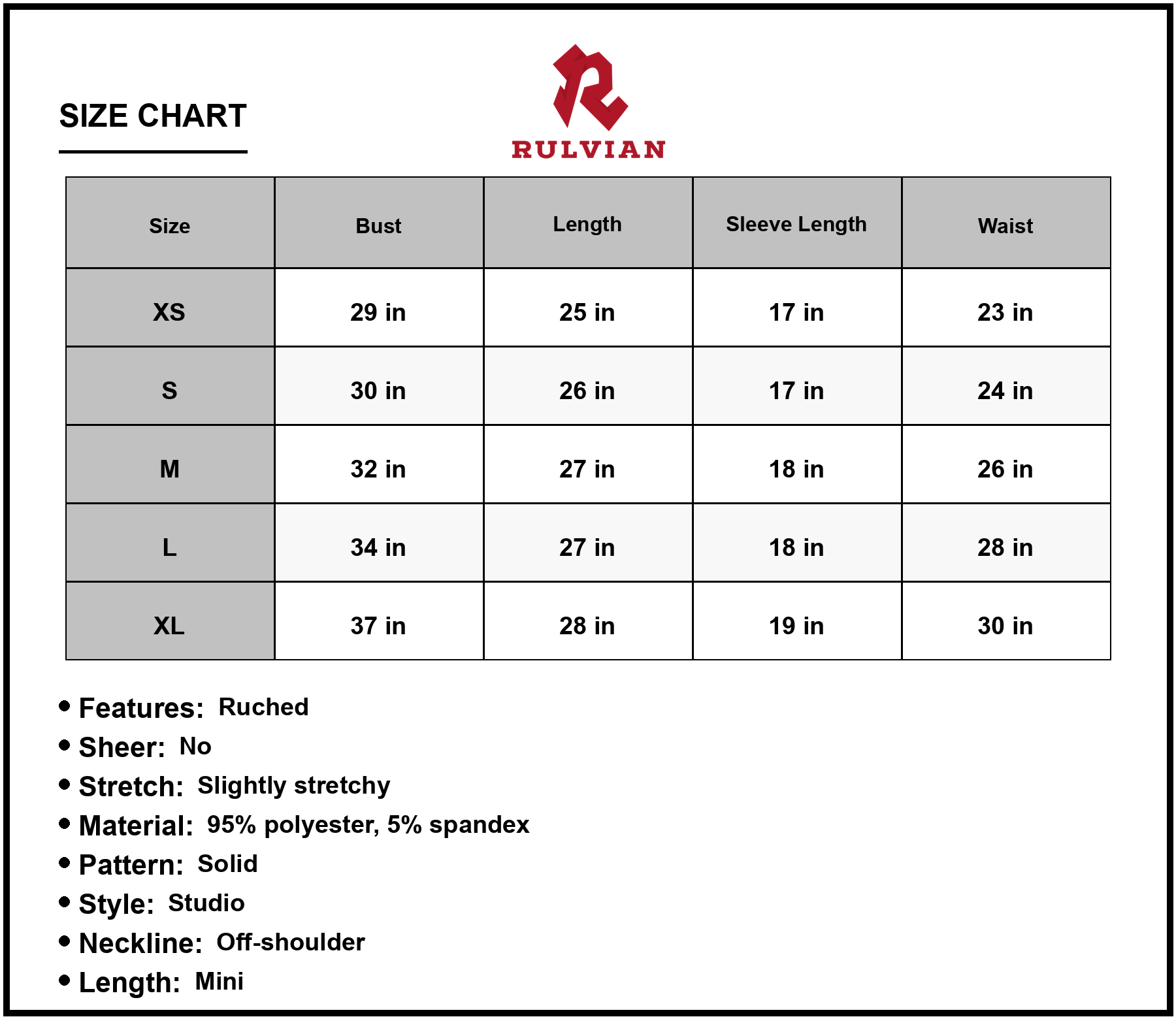 Size Chart - Women's Glitter Mesh Off Shoulder Ruched Mini Dress 95% polyester 5% spandex Lined Evening Formal for evening occasions