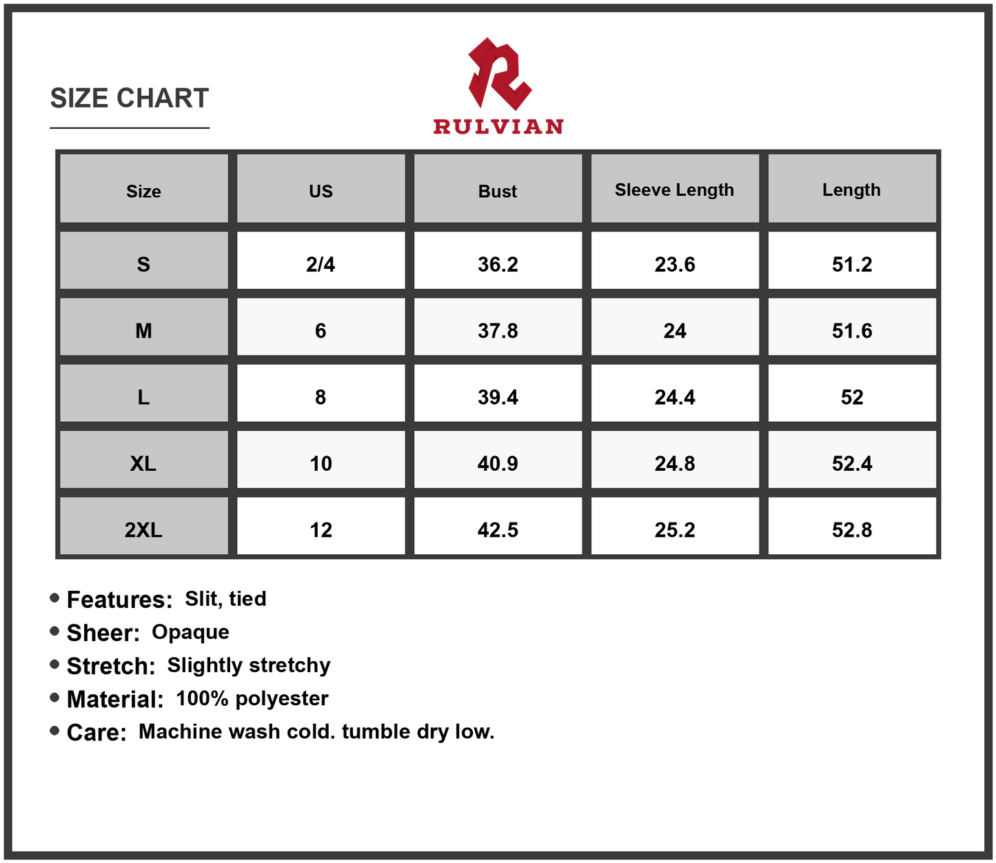 Size Chart - Women's Slit Plaid Tie Neck Long Sleeve Maxi Dress 100% Polyester Comfortable Flowy Silhouette For Everyday Occasion