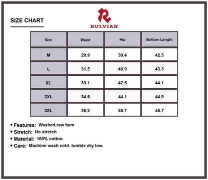Size Chart - Men's Plus Size Raw Hem Flare Jeans Premium Quality Washed Denim Trendy Bootcut Leg Fashion Forward Versatile Fit