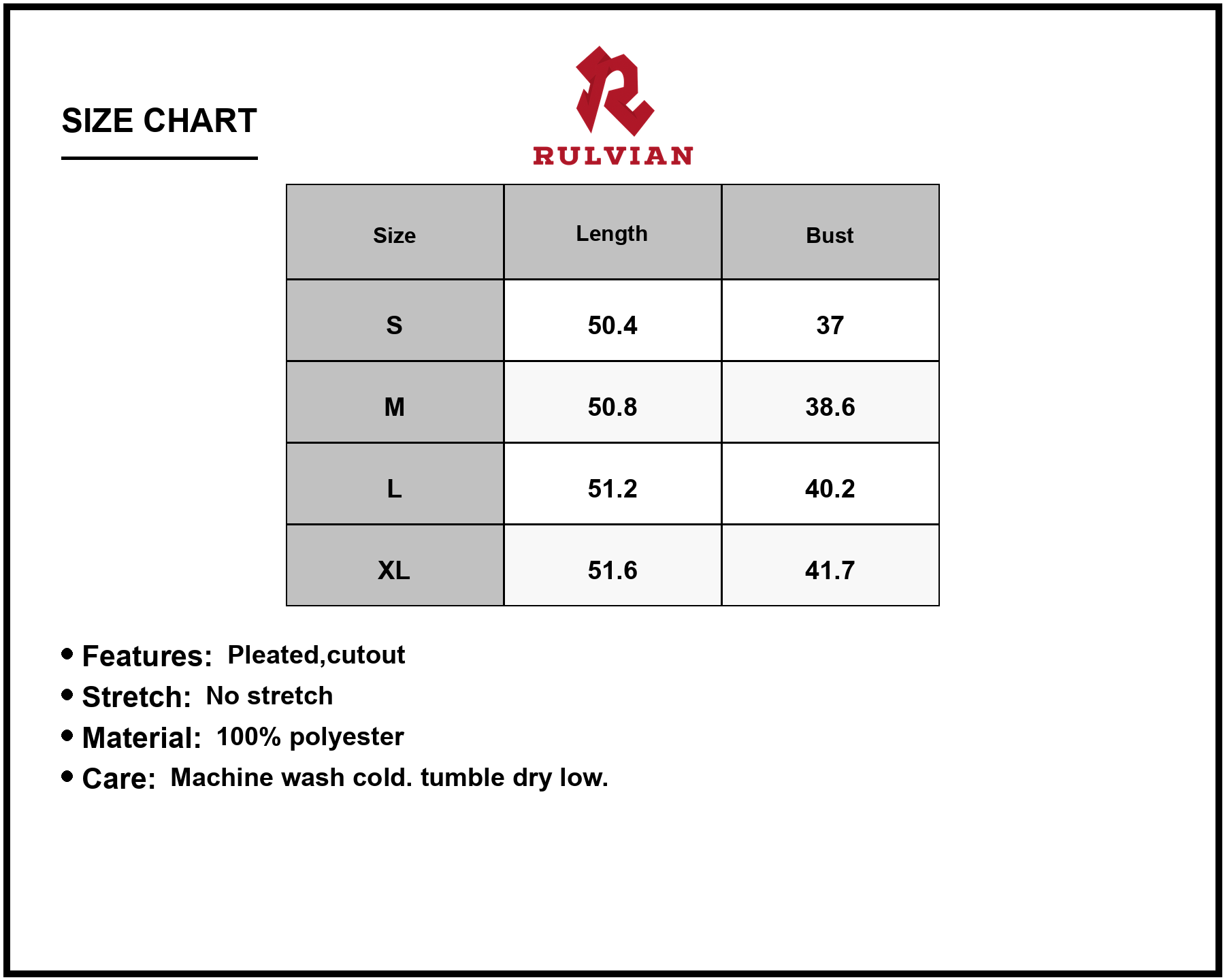 Size Chart - Women's Floral Printed Sleeveless Pleated Dress in 100% Polyester Fabric Comfortable Fit and Easy Care Everyday Style