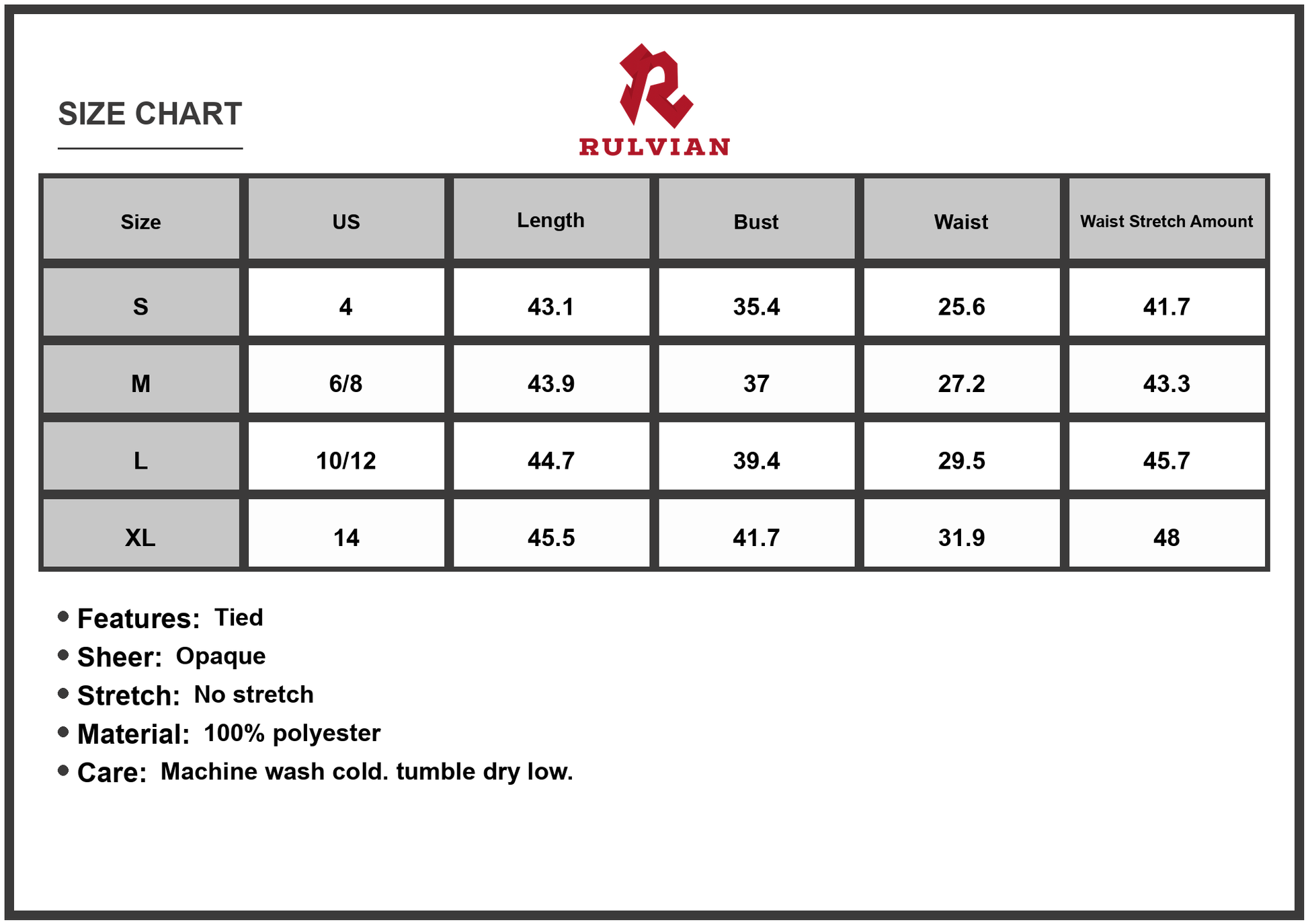 Size Chart - Women's Honey Tied Surplice Sleeveless Midi Cami Dress 100% Polyester Lightweight Silhouette for Evening Everyday Chic Look