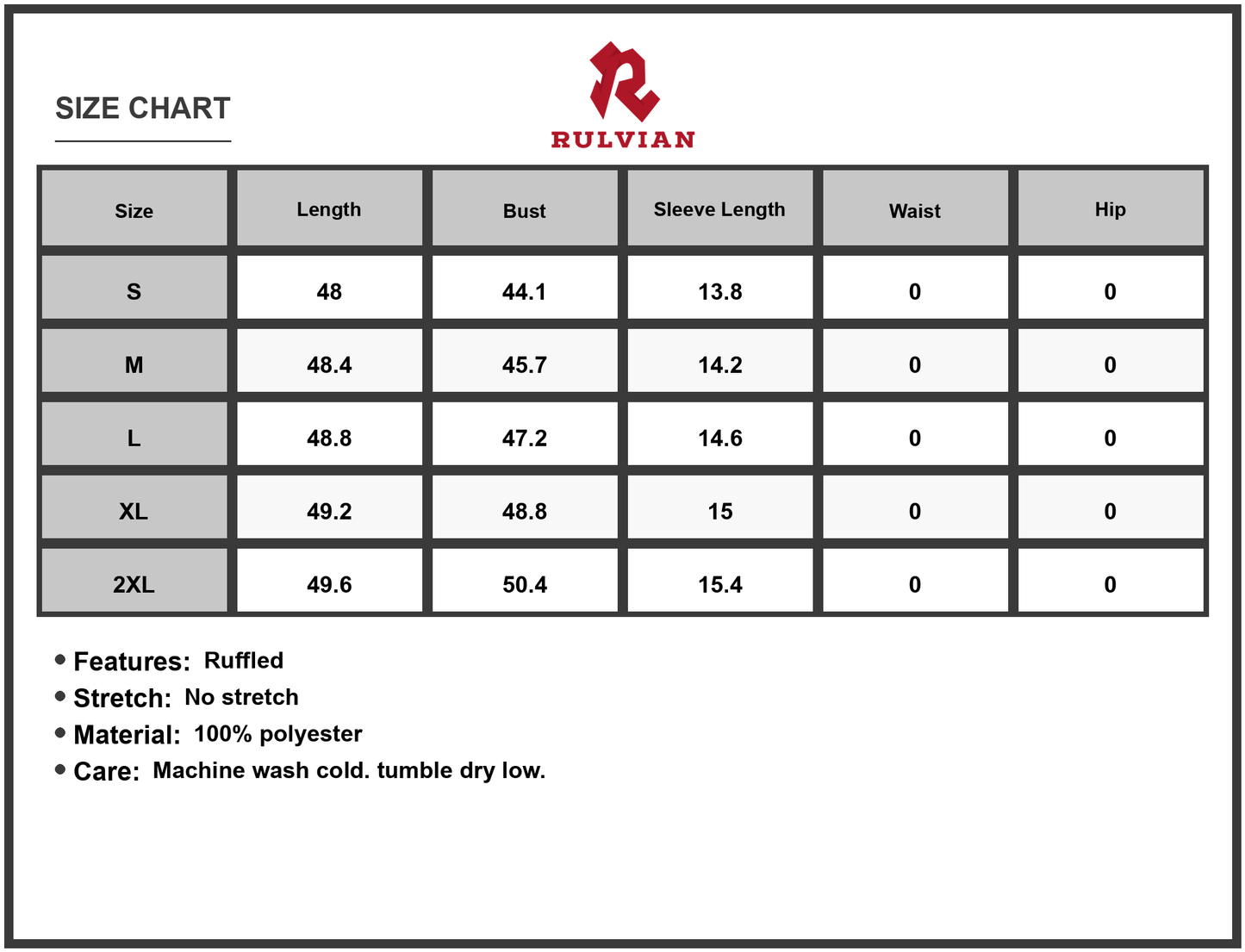 Size Chart - Women's Frill Printed Off Shoulder Dress with 100% Polyester Fabric for a Lightweight Flowy Look and Casual Elegant Wear
