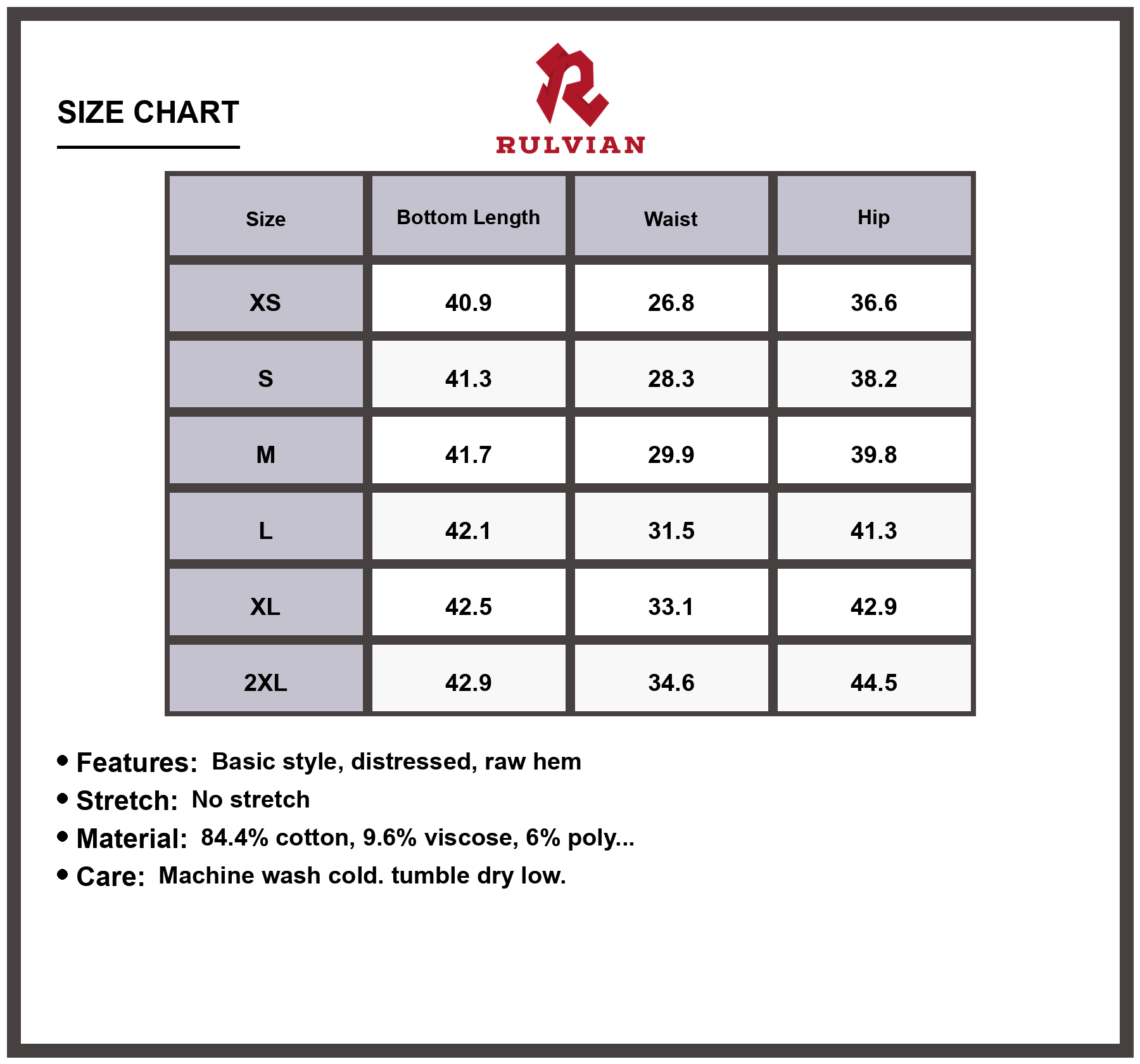 Size Chart - Men's Distressed Camouflage Jeans with Raw Hem Design Durable Premium Quality Denim Pants for Casual Everyday Wear