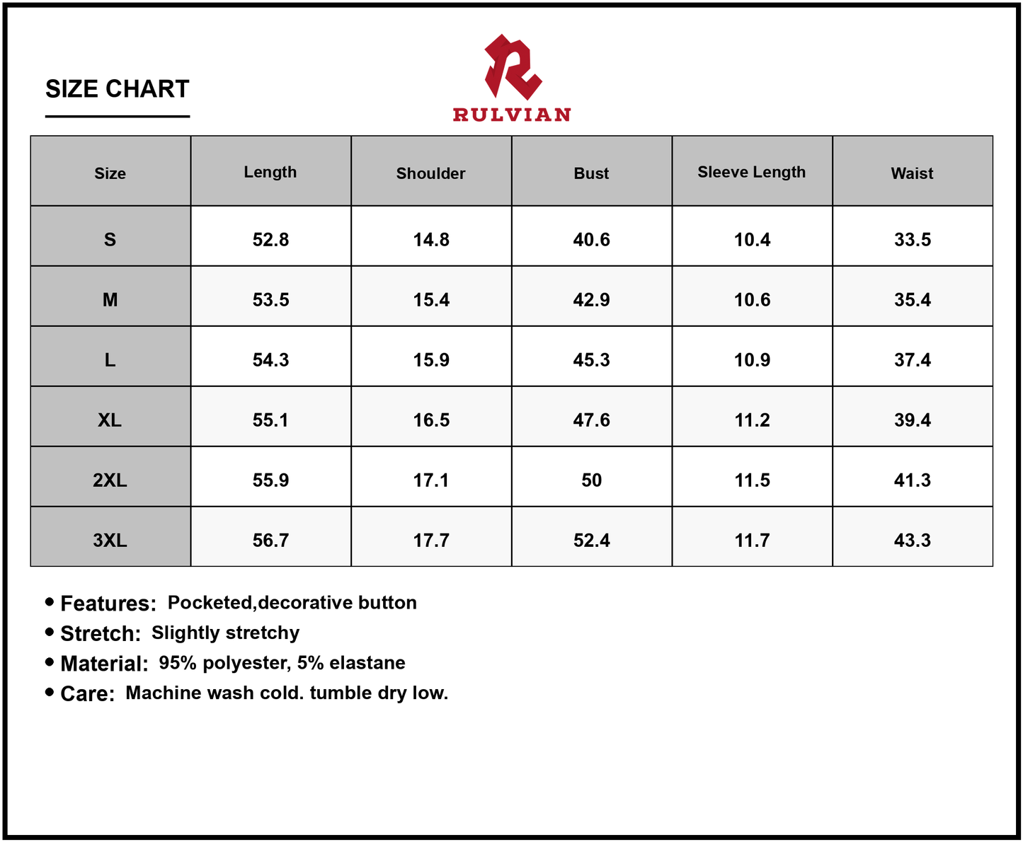 Size Chart - Women's Plus Size Short Sleeve Dress with Contrast Collar and Pockets 95% polyester and 5% elastane stretch fit