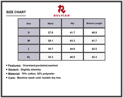 Size Chart - Men's Wide Leg Jeans Oversized Fit Pocketed Washed Denim Stretchy Casual Pants Durable Versatile Premium Fashion Streetwear