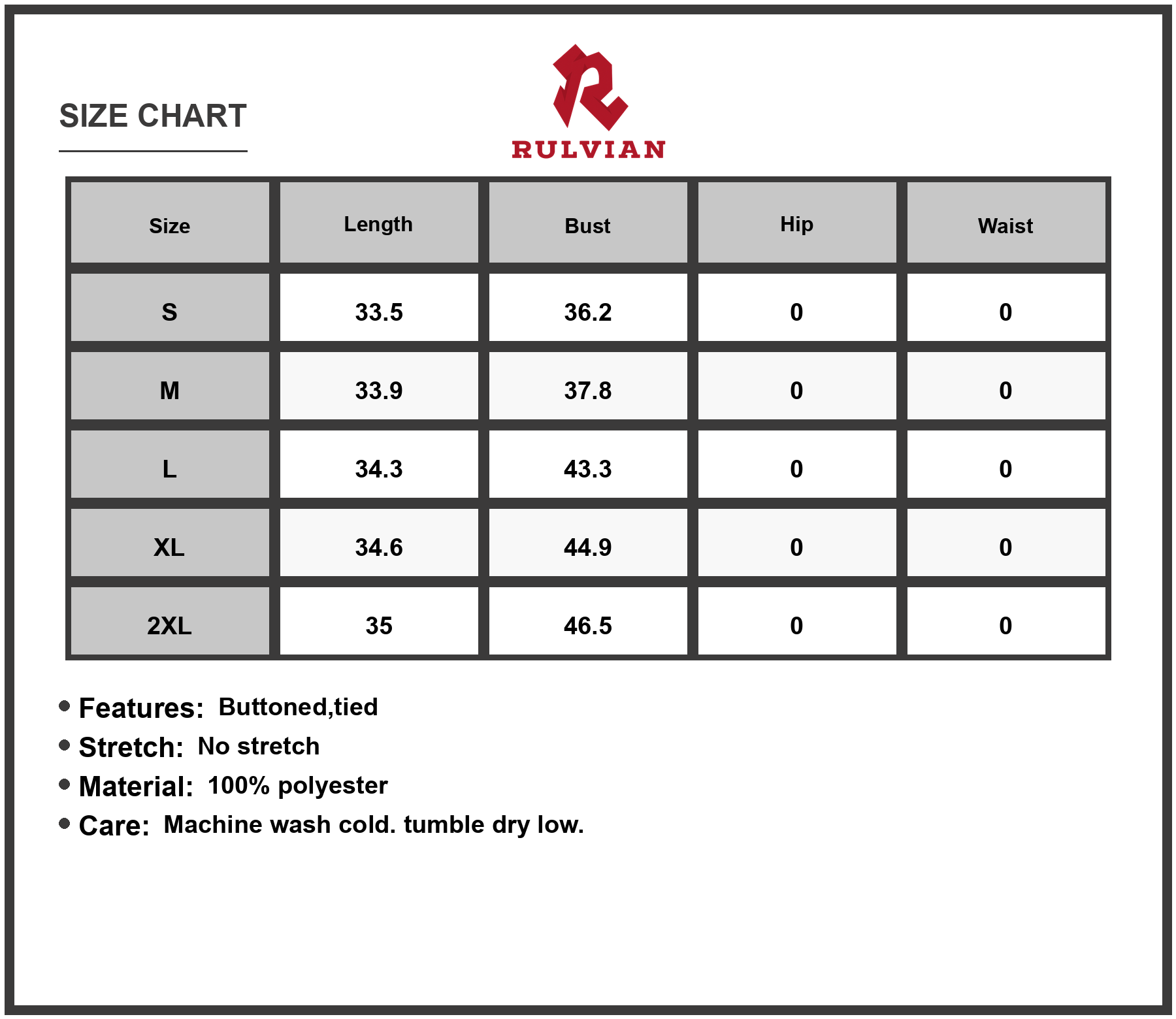 Size Chart - Women's Printed Sleeveless Tie Waist Dress Button Front Detail 100% Polyester for Easy Care and Versatile Wear