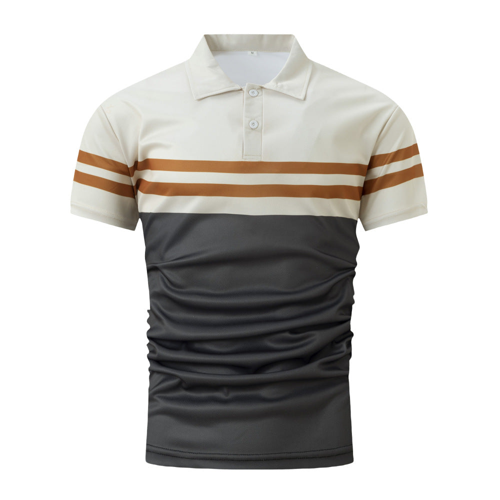 Men's Striped Printed Casual Polo Shirt In Bird Eye Cloth With Polyester % Fabric For Summer Travel Comfort