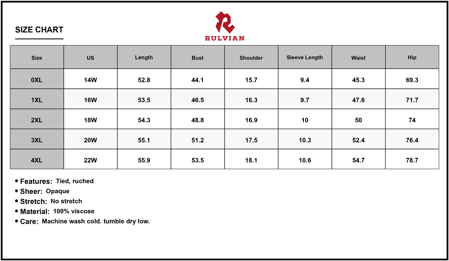 Size Chart - Women's Maxi Dress with Tie Neck and Flutter Sleeves Plus Size 100% Viscose Ruched Detail for Everyday Wear Casual