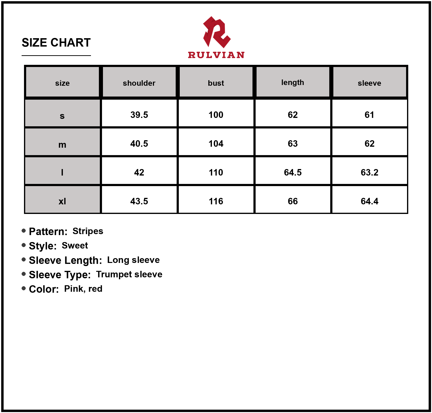 Size Chart - Striped Flared Sleeve Long Sleeve Chiffon Shirt