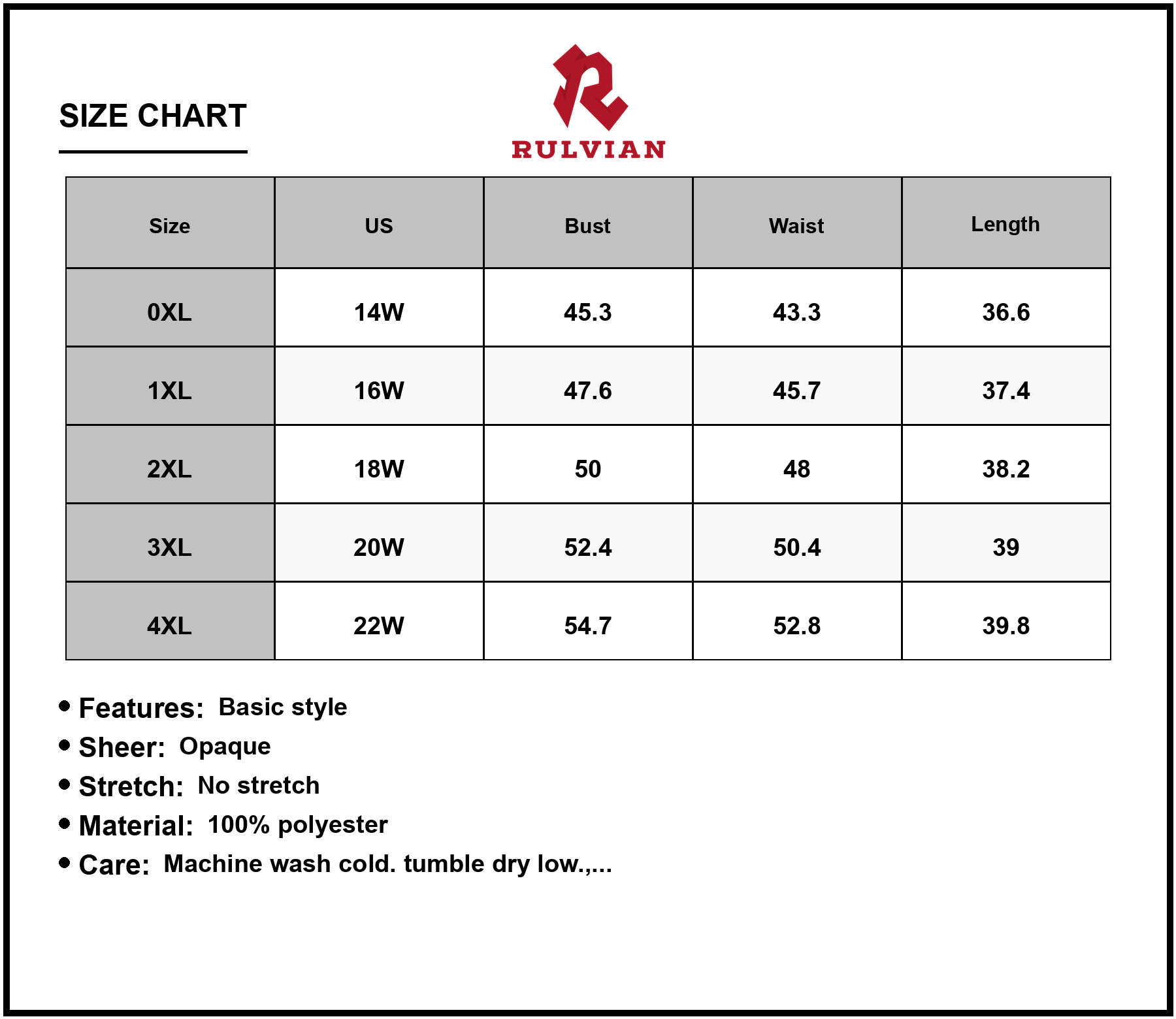 Size Chart - Men's Plus Size Printed V Neck Half Sleeve Mini Dress 100% Polyester Easy Care Lightweight Comfortable Everyday Wear