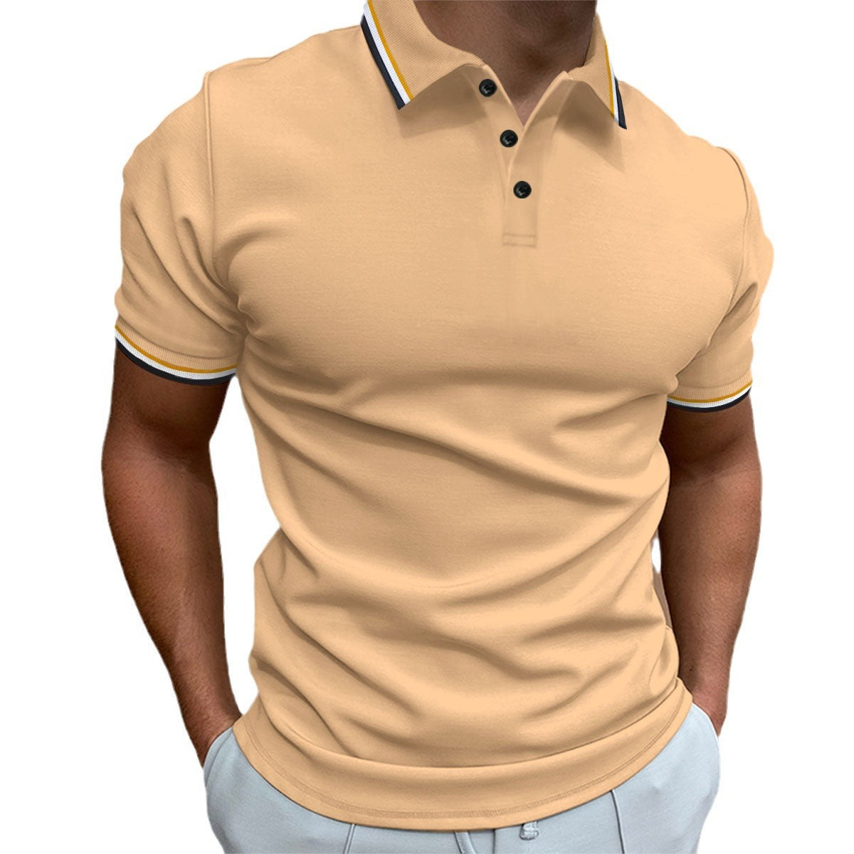 Men's Slim Polo Shirt With Rib Stripes For Casual Everyday Wear Breathable Comfort Fit 100% Polyester Fabric