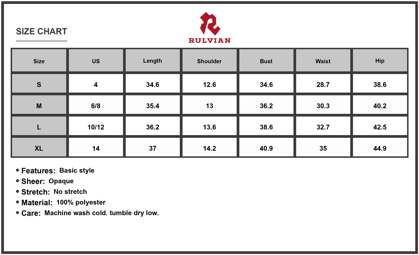 Size Chart - Women's Square Neck Wide Strap Dress with Flattering Fit and No Sheen Polyester Fabric 100% Polyester for Everyday Wear