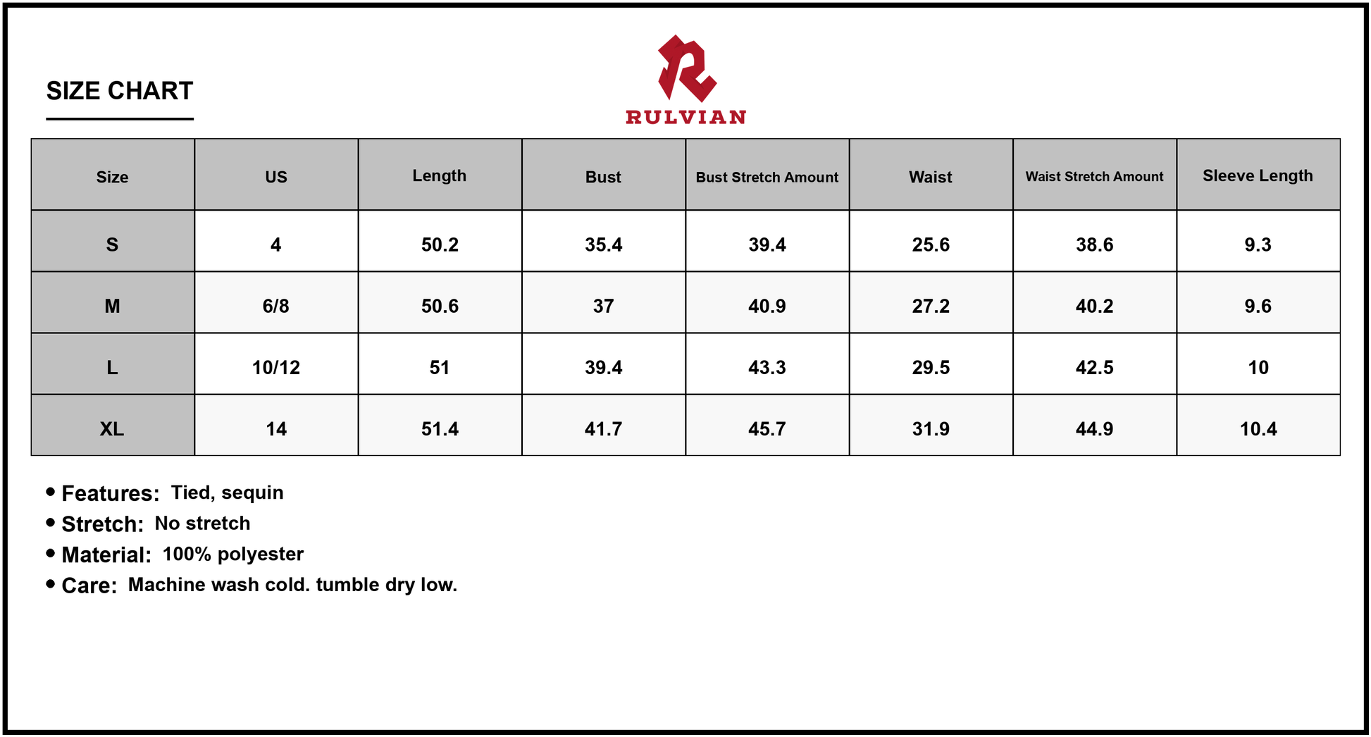 Size Chart - Men's Sequin Notched Short Sleeve Midi Dress Tied Waist 100% Polyester Fabric Shine for Party and Formal Events