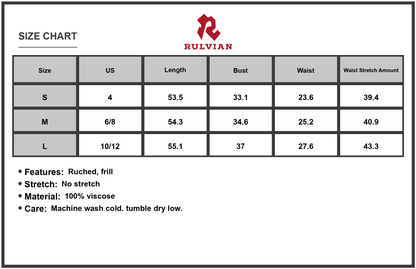 Size Chart - Women's Smocked Printed V-Neck Dress 100% Viscose Lightweight Flowy All Day Comfort Ideal For Summer Vacations