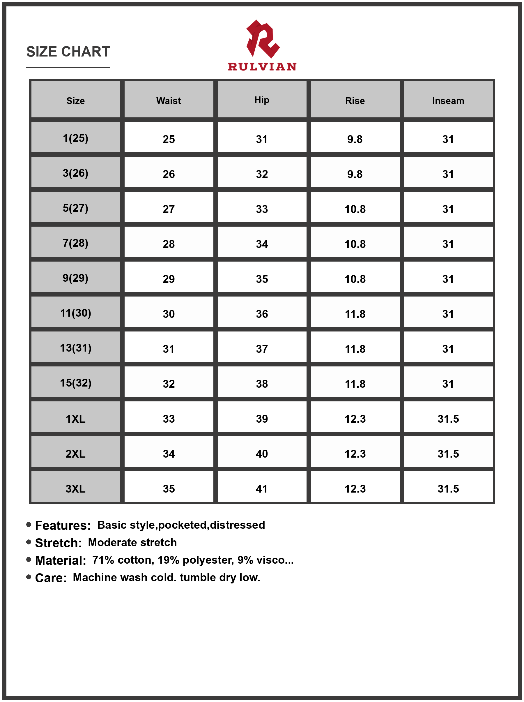 Size Chart - Women High Rise Bootcut Jeans Distressed Denim Full Length Stretch Classic Fit with Front and Back Pockets Everyday Wear
