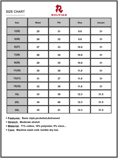 Size Chart - Women High Rise Bootcut Jeans Distressed Denim Full Length Stretch Classic Fit with Front and Back Pockets Everyday Wear