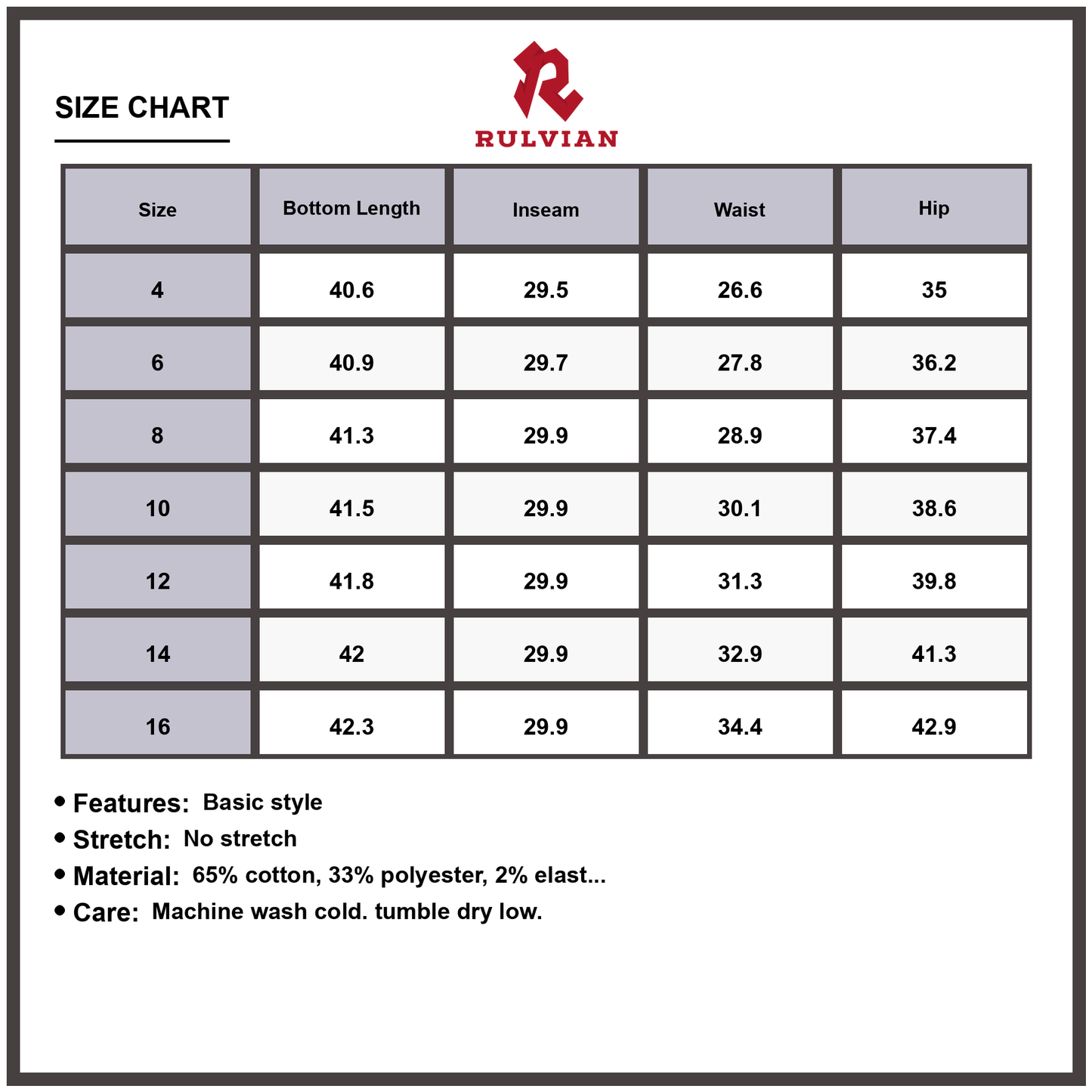 Size Chart - Women's Deep Wash Center Seam Straight Jeans No Stretch Durable Premium High Quality Denim Pants for Versatile Everyday Casual Wear