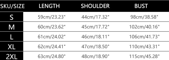 Size Chart - Round Neck Casual Solid Color Sleeveless Vest