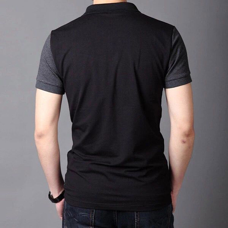Men's Contrasting Lapel T Shirt Thin 95% Cotton Gray Black Short Sleeve Everyday Casual Lightweight Shirt