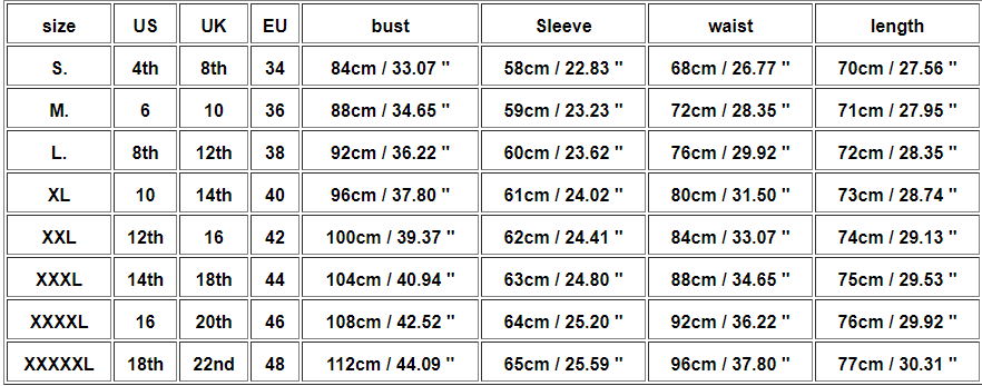 Size Chart - Pleated bottoming shirt