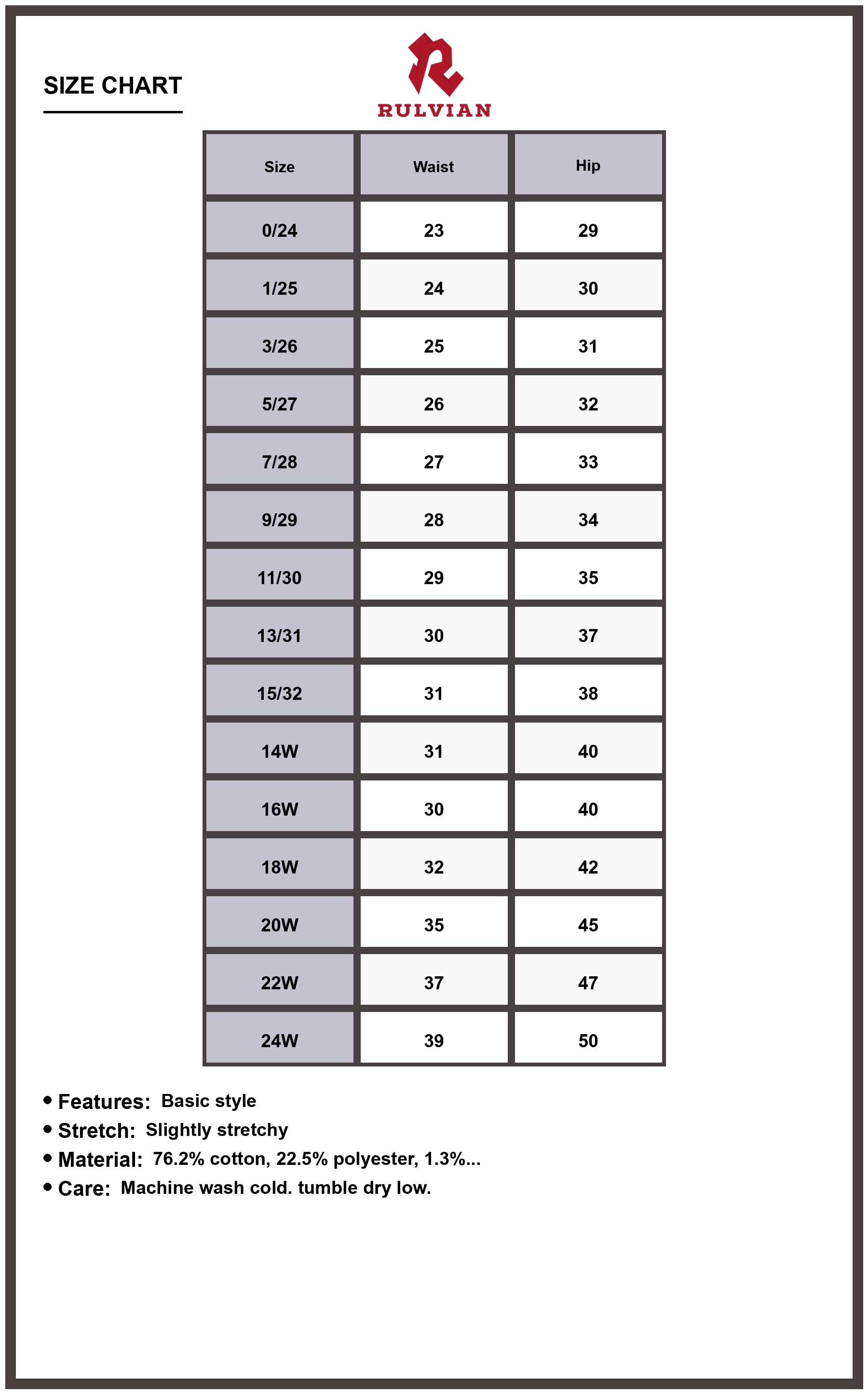Size Chart - Women's Plus Size Tummy Control Back Embroidered Pocket Bootcut Jeans Figure Flattering Versatile Premium Quality Denim