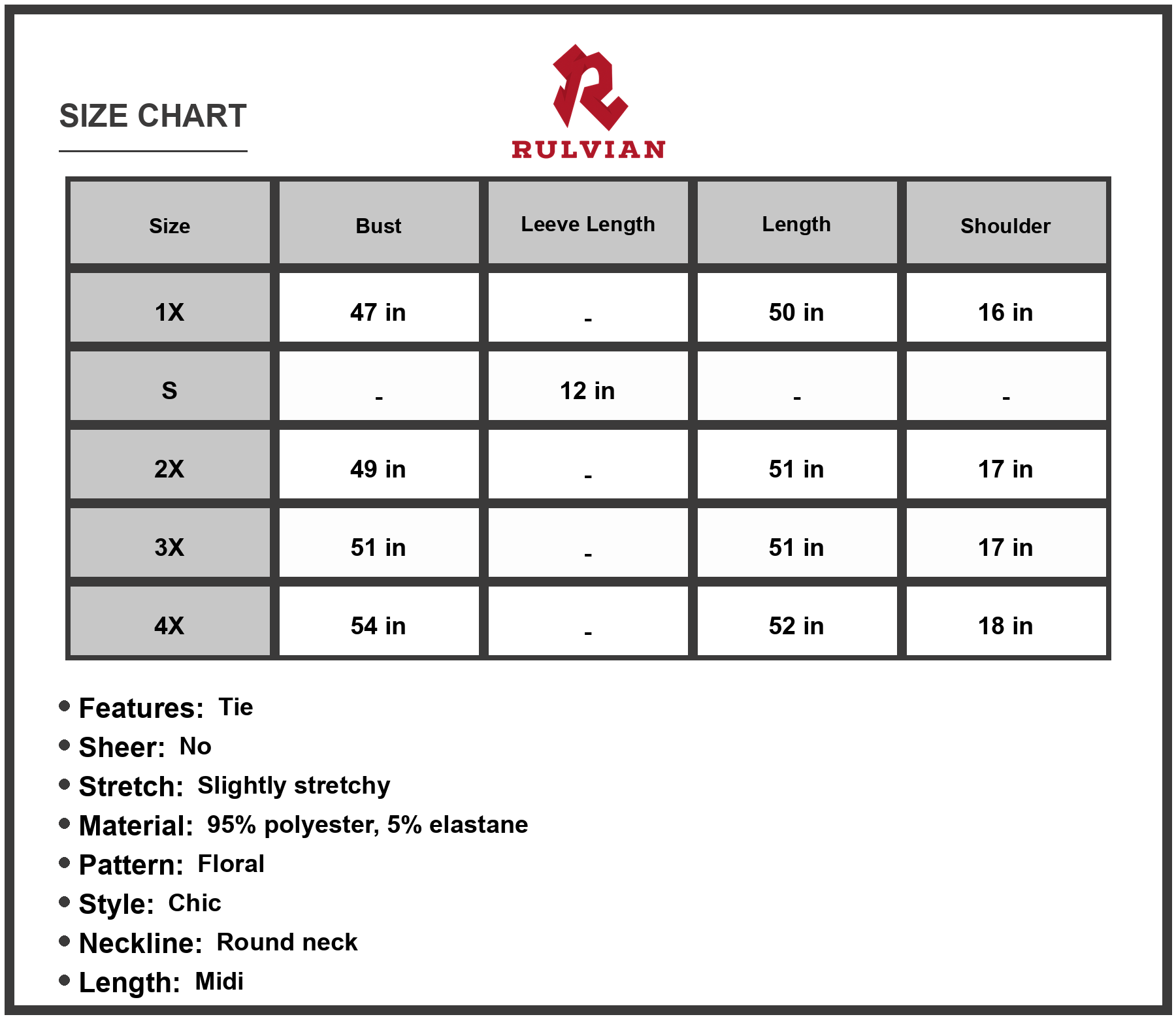 Size Chart - Women's Floral Tie Waist Round Neck Midi Dress Flutter Sleeves Chic Elegant Everyday Wear 95% Polyester 5% Elastane