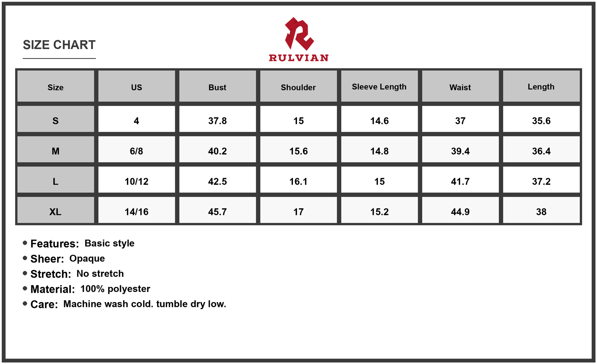 Size Chart - Women's Tiered Printed Notched Half Sleeve Dress with Sheer Layer and Polyester Fabric % for Party and Everyday Wear