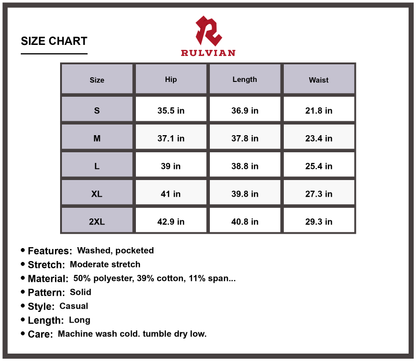 Size Chart - Women's Long Jeans with Pockets Premium Quality Casual Fit Versatile Everyday Wear Durable Construction Work Pants