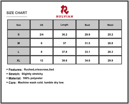 Size Chart - Women's Floral Crisscross Back Bodycon Dress Ruched Stretchy Silhouette Elegant Evening Wear 100% Polyester Fabric
