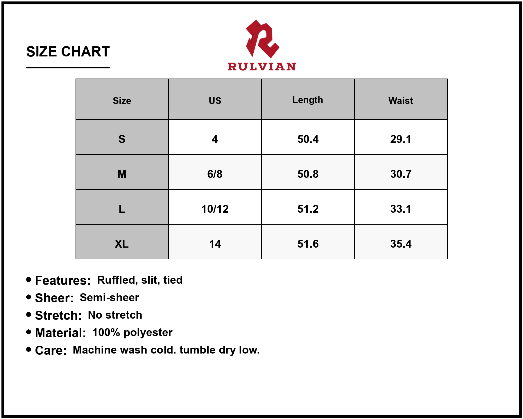 Size Chart - Women's Cutout Ruffled Cap Sleeve Maxi Dress for Summer Party Occasion with 60% Polyester 40% Nylon Sleek Look
