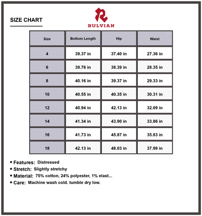 Size Chart - Women's Distressed Straight Leg Jeans with Pockets Slightly Stretchy Denim Pants Casual Everyday Wear Premium Durable