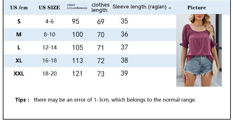 Size Chart - Loose Design Casual Short Sleeve Fashion Square Collar T-shirt