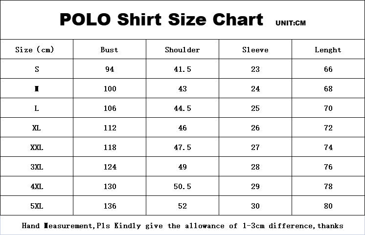 Size Chart - Men's 3D Printed Polo Shirt