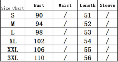 Size Chart - Women's Casual Top T-shirt With Short Sleeves